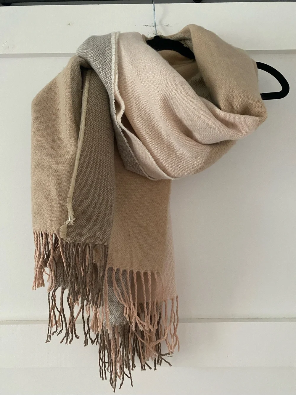 H&M Two-Tone Pink and Taupe Fringed Wrap Scarf